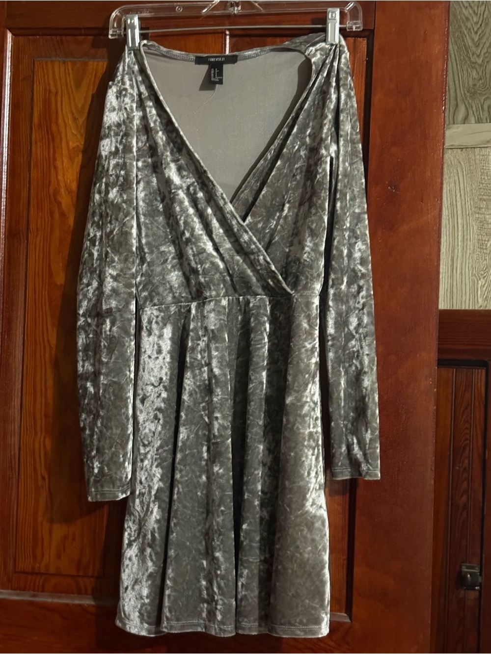 Forever 21 Silver Crushed Velvet Wrap Skater Dress
